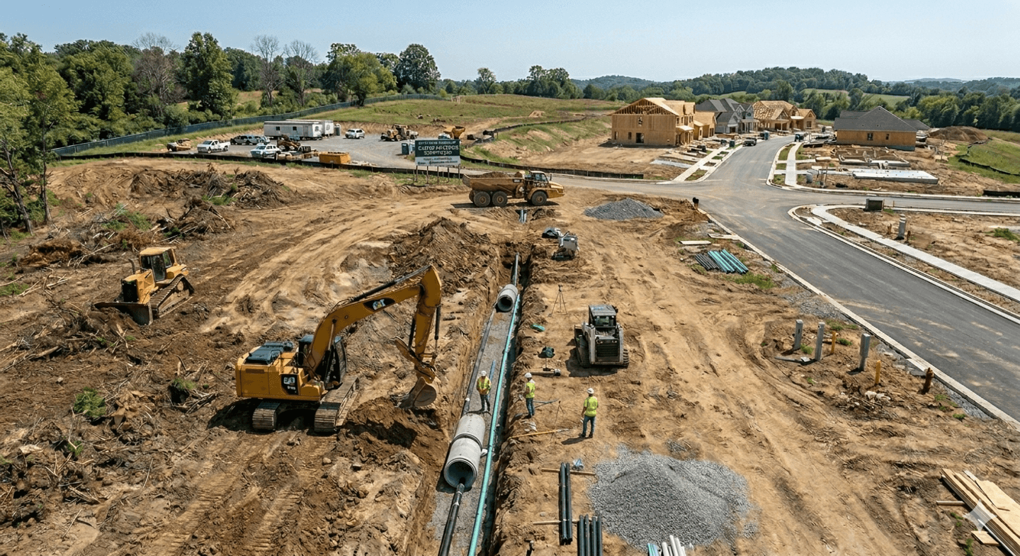 Graded commercial site pad developed by Brice Contracting