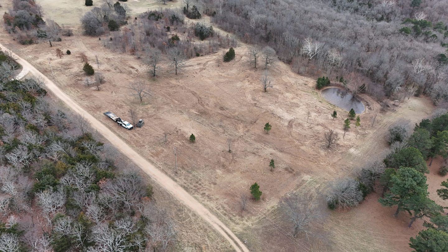 Aerial view of completed forestry mulching showing clean results